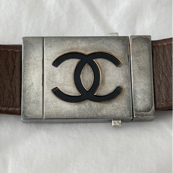 ✨Vintage Rare CHANEL 96P CC Logo Runway Collection Brown Leather Belt - Picture 8 of 15